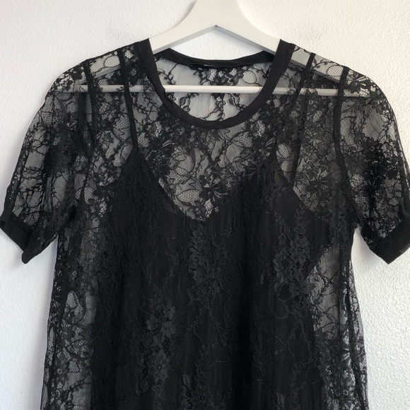 Joe’s Jean Black Floral Lace Layered Cami Short Sleeve Blouse Top Size XS - Picture 2 of 9